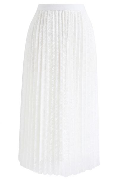 Falda midi plisada de malla floral reversible en blanco