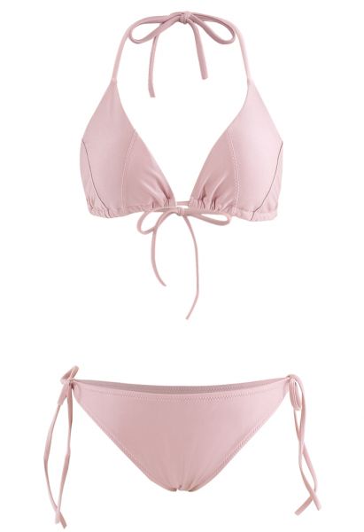 Conjunto de bikini halter con cordón autoatado en rosa polvoriento