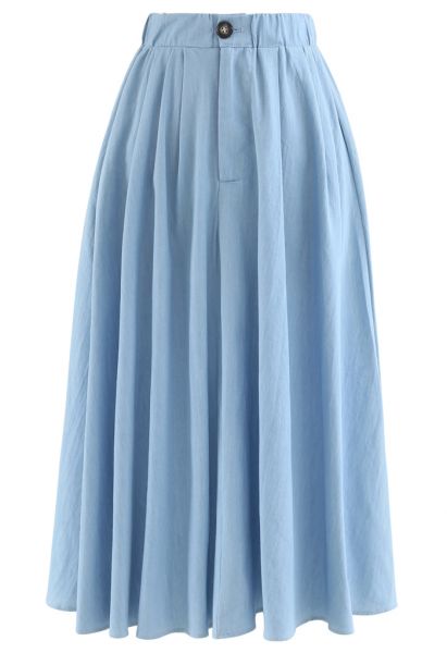 Falda midi evasé con botones diarios en azul
