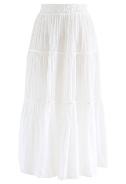Swing Pleated Midi Skirt in White