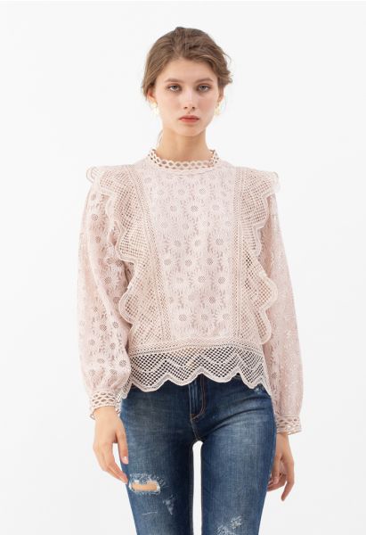 Sunflower Full Lace Long Sleeves Top in Pink