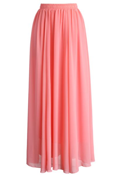 Maxi Falda de Chifón Color Rosa Pastel