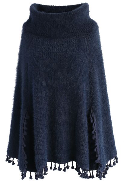 Capa de punto de cuento de invierno en azul marino