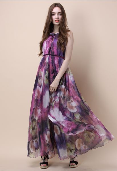 Vestido misterioso maxi slip morado floral