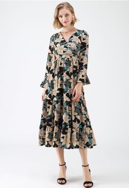 Vestido largo floral con estampado de lirios fragantes