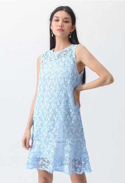 Nuevo vestido sin mangas de ganchillo Love en azul