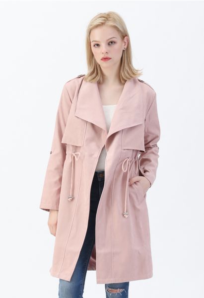 Gabardina de cintura larga con cordón en rosa