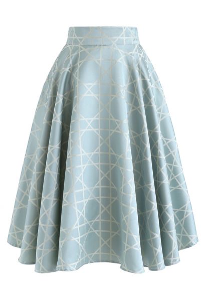 Falda midi de raso jacquard de rejilla en azul