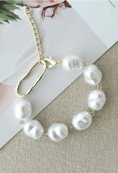 Pulsera con cuentas de perlas blancas irregulares