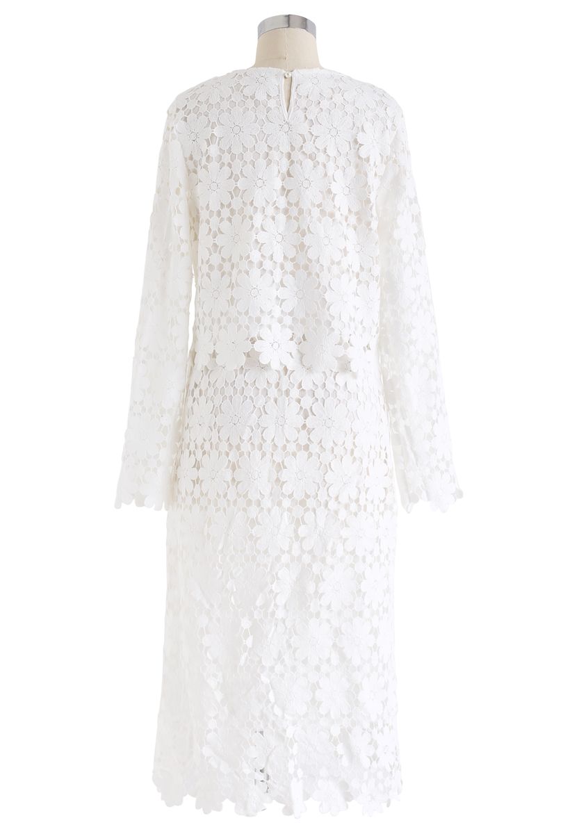 Full Sunflower Crochet Top and Skirt Set in White