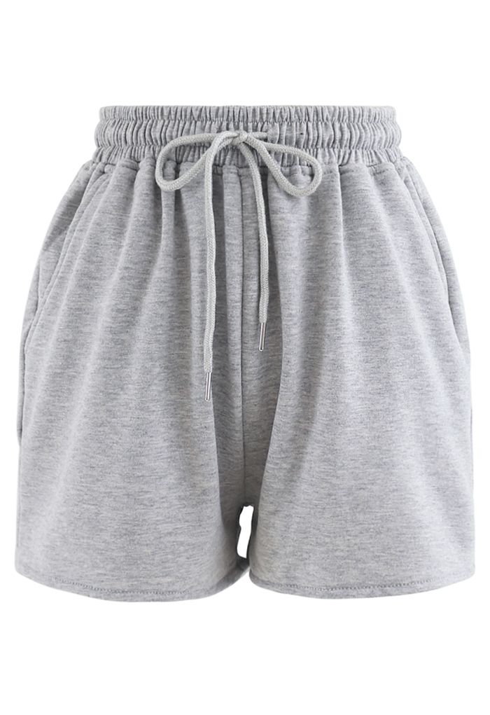 Drawstring Off-Shoulder Crop Top and Shorts Set in Grey