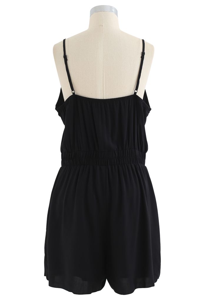 Ruffle Hem Wrapped Cami Playsuit in Black