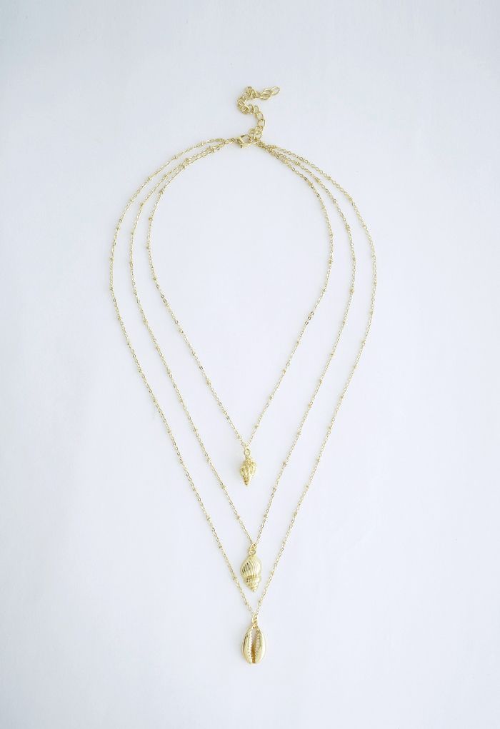 Triple-Layered Gold Shell Necklace