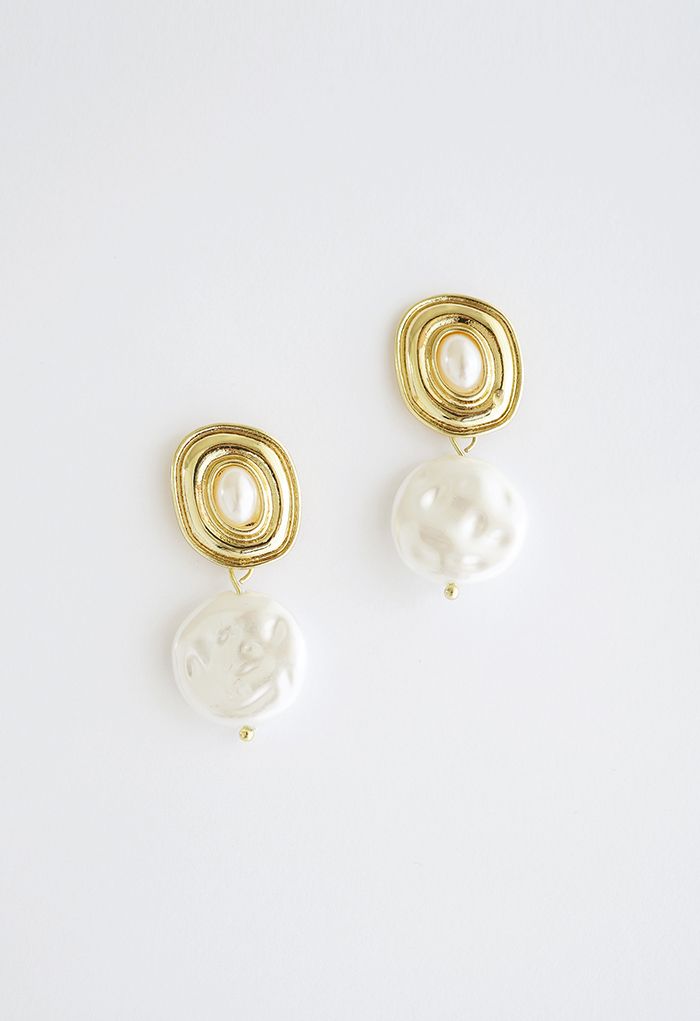 Shell White Coin Pearl Drop Earrings