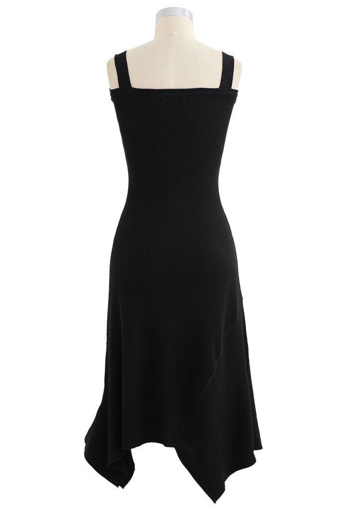 VESTIDO DE CAMISAS DE PUNTO ACANALADO CON BAJO ASIMÉTRICO EN NEGRO