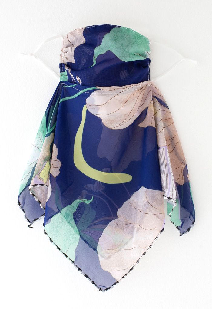 Floral Print Chiffon Sun Protection For The Face in Navy  