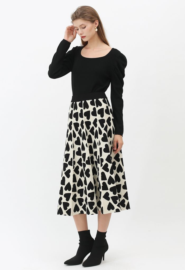 Full of Love A-Line Knit Midi Skirt in Cream