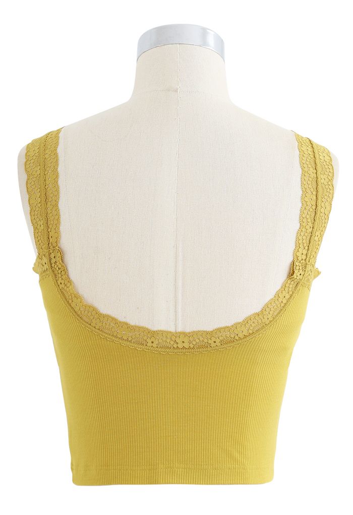 Lace Straps Tank Top in Yellow
