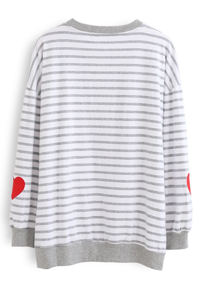 Grey Stripes Heart Patchwork Sweatshirt