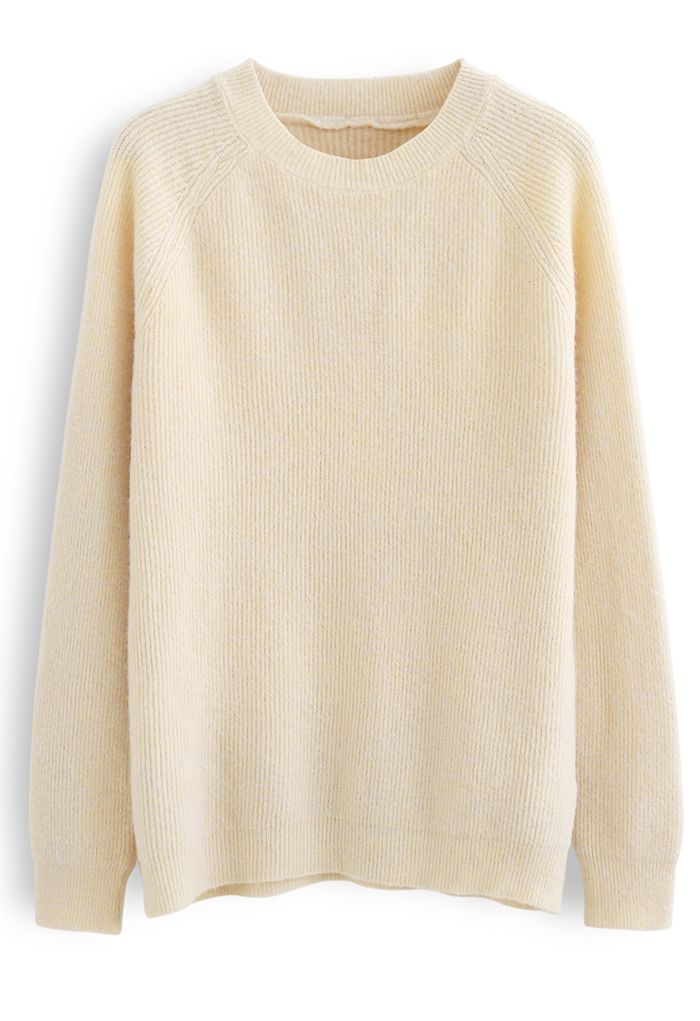Basic Soft Touch Oversized Knit Sweater in Cream