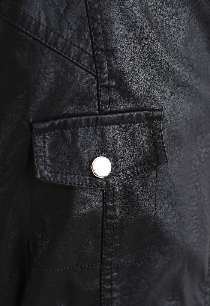 Crop Faux Leather Moto Jacket in Black