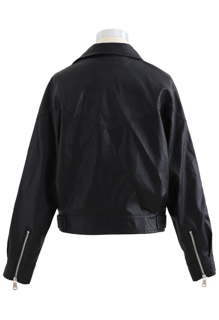 Crop Faux Leather Moto Jacket in Black
