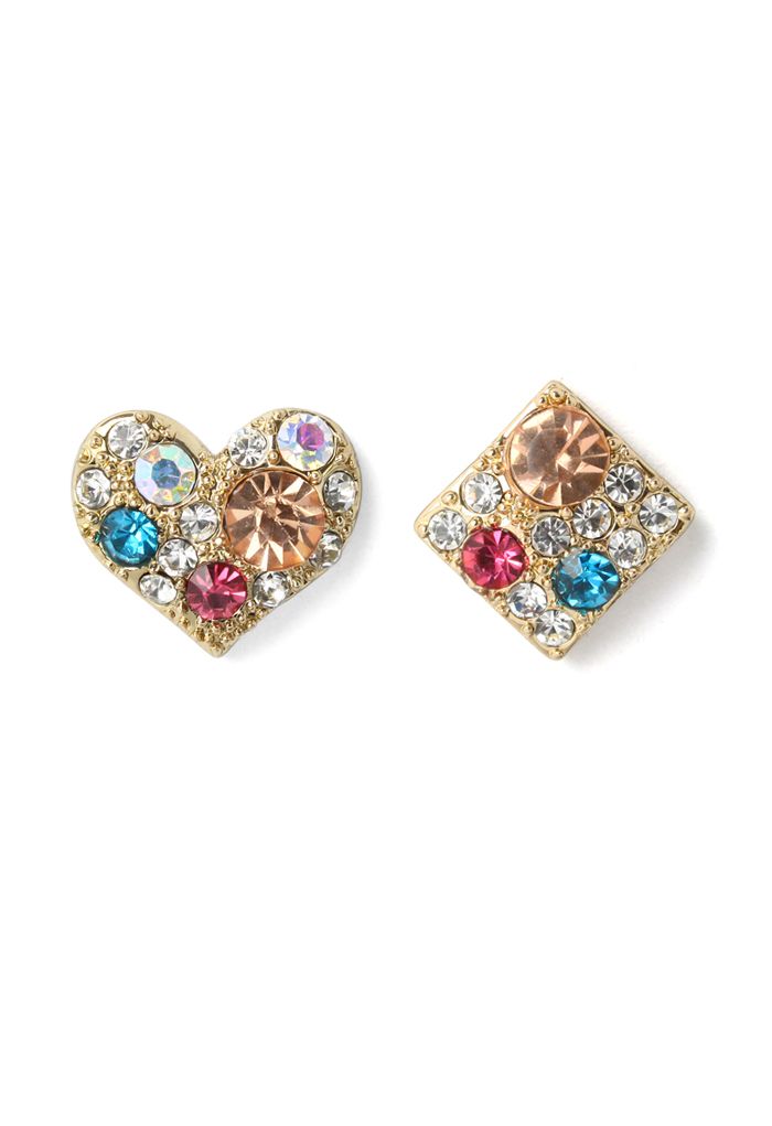 Diamond Heart Square Earrings Set