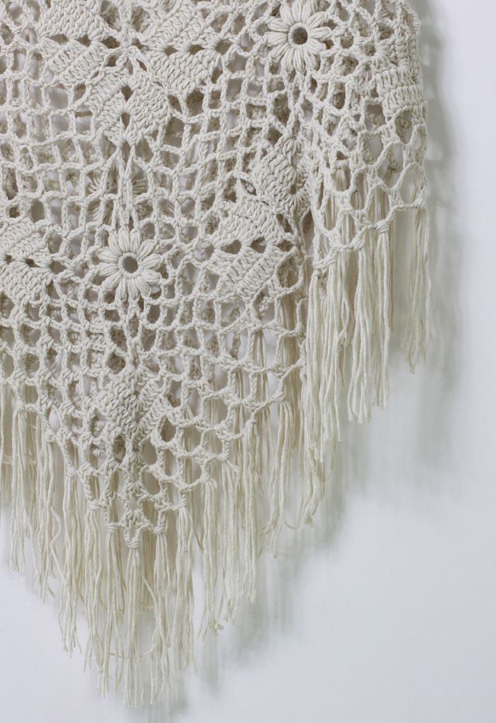 Delicate Hand-knit Fringe Cape in Off-White