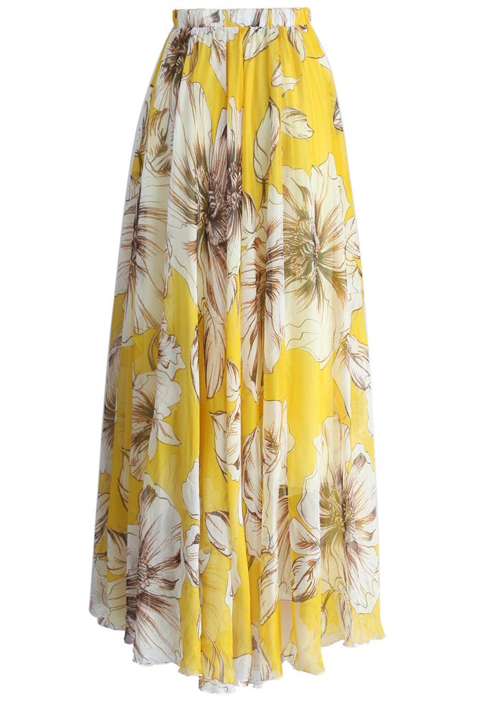 Marvelous Floral Maxi Skirt in Yellow