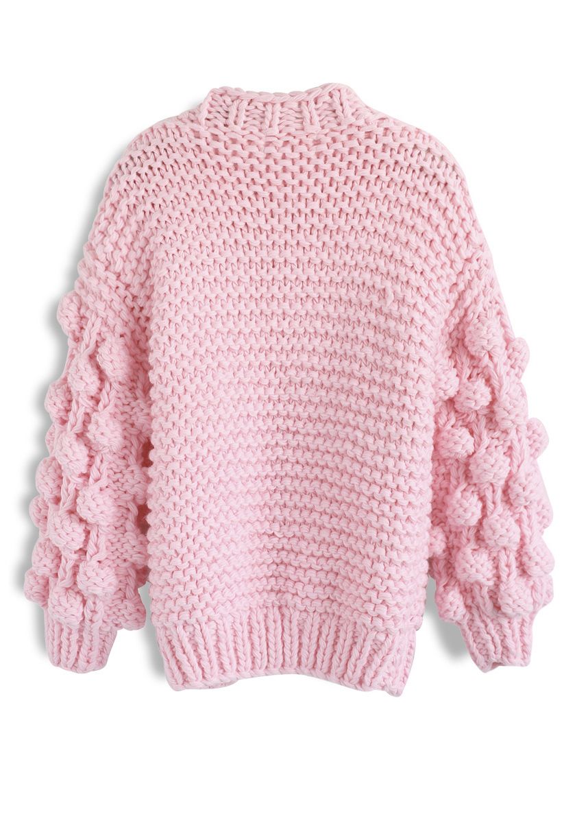 Cuteness on Sleeves Chunky Cardigan in Candy Pink