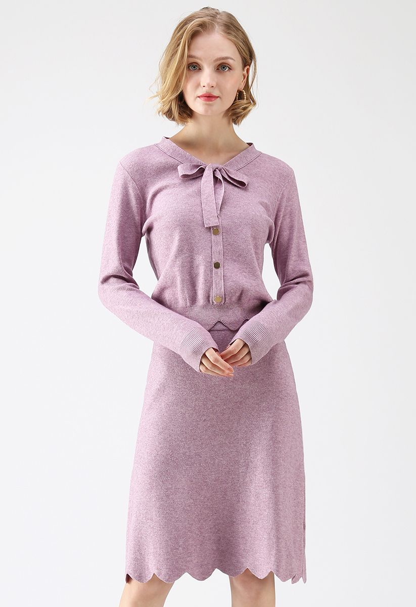 Passing Dreams Knit Top and Skirt Set in Lilac
