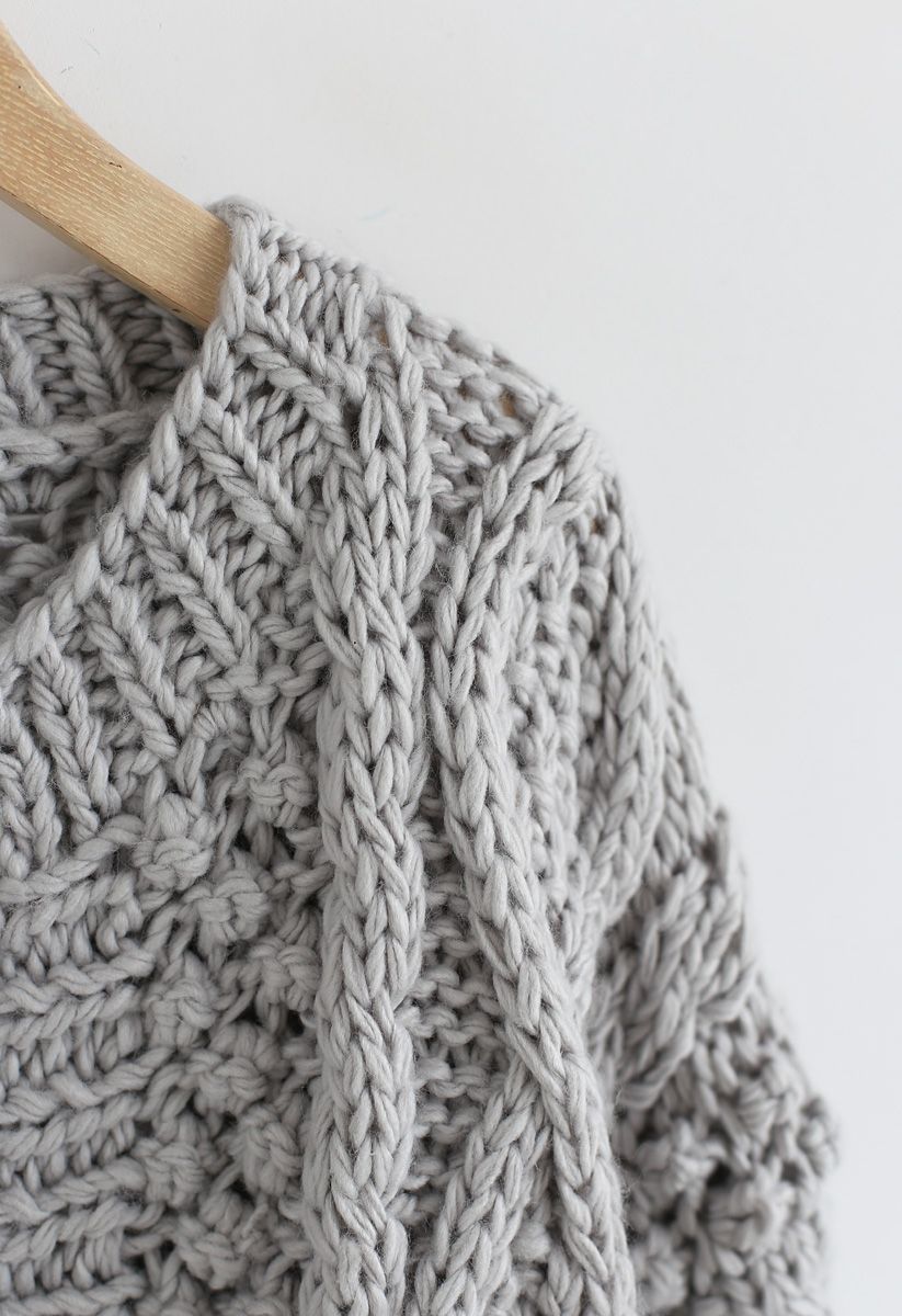 Wintry Morning Cable Knit Cardigan in Grey