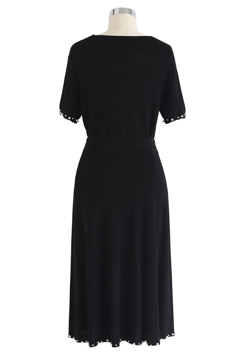 Classic Sophistication Knit Top and Skirt Set in Black