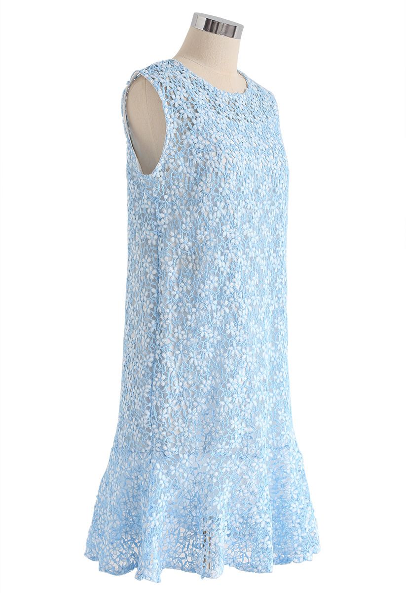 Nuevo vestido sin mangas de ganchillo Love en azul
