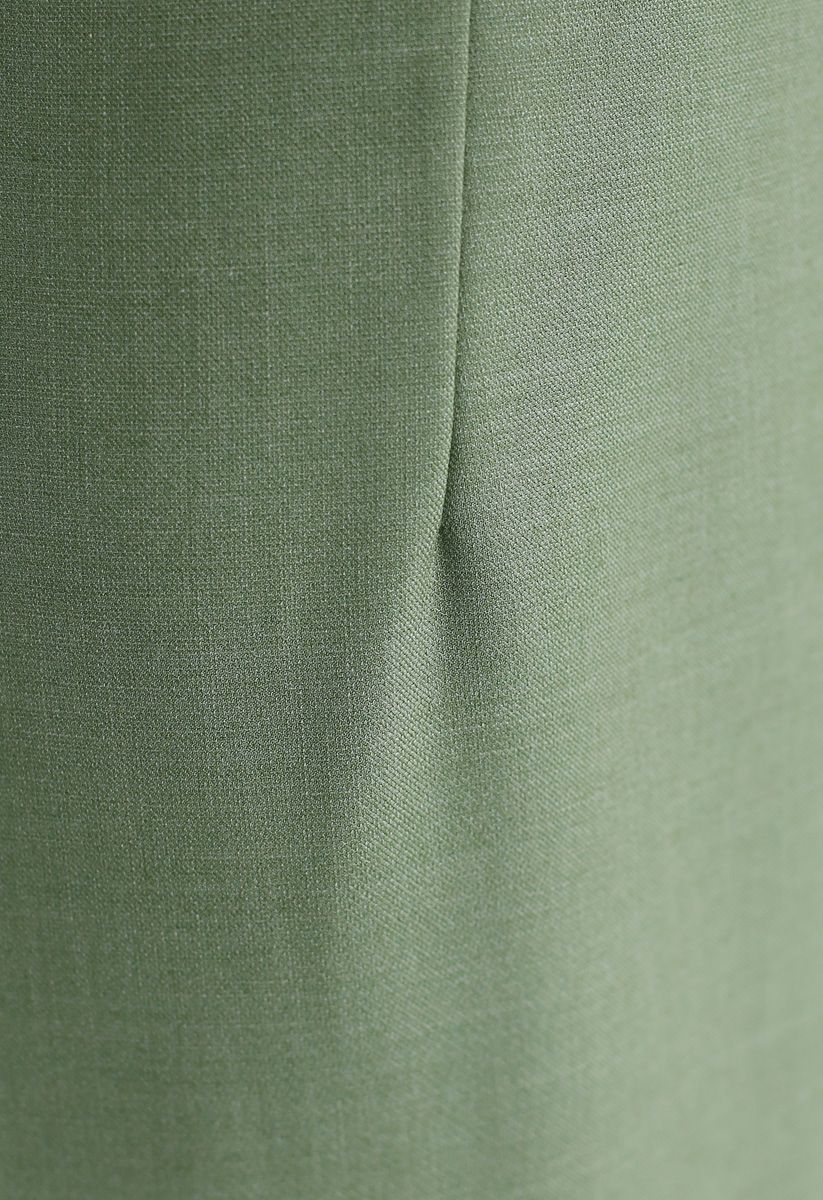 Base Color Split Hem Pencil Skirt in Green