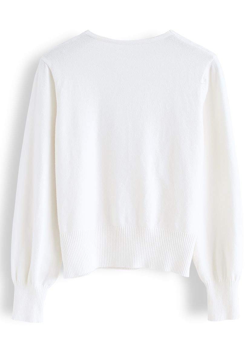 Basic Soft Wrapped Knit Top in White