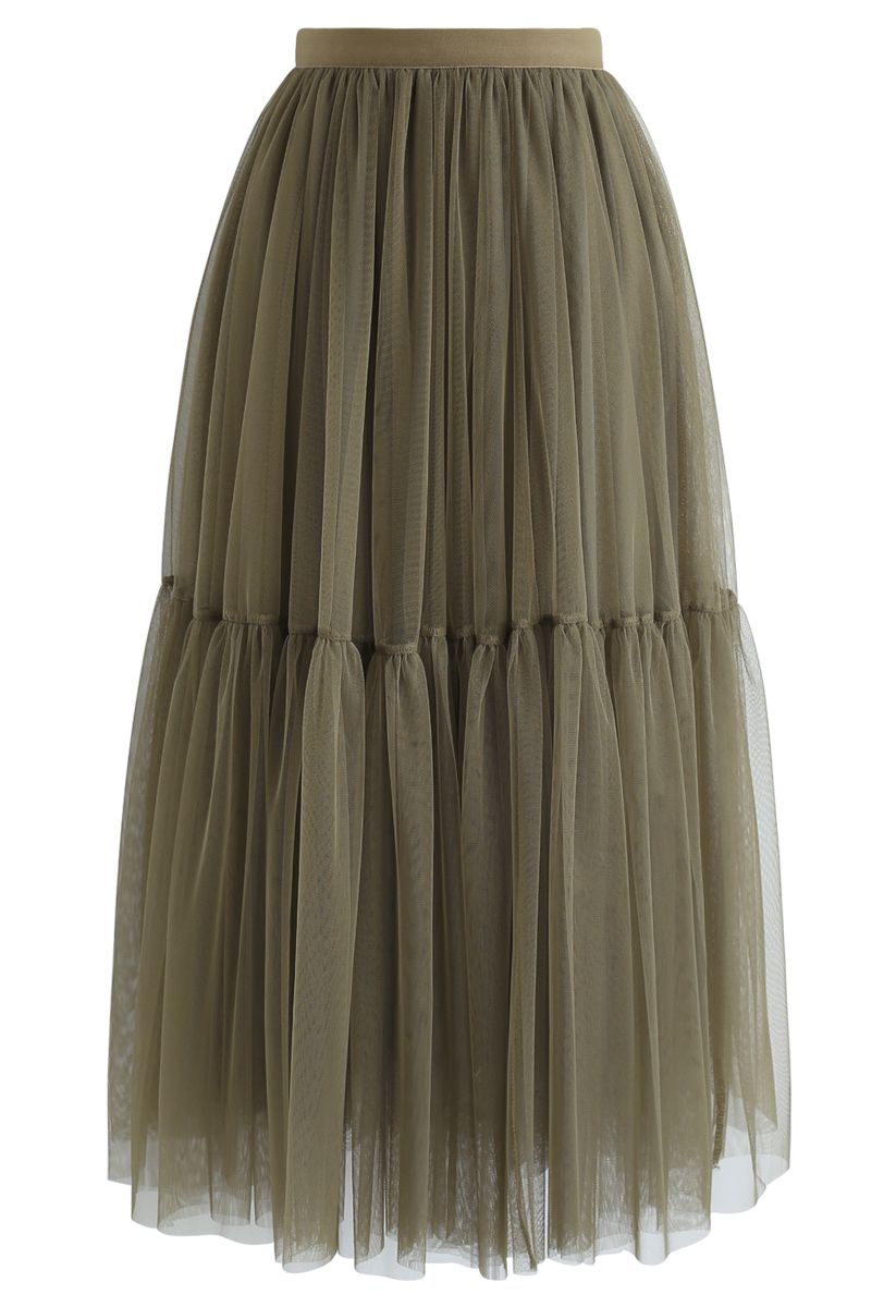 Can't Let Go Mesh Tulle Skirt in Army Green