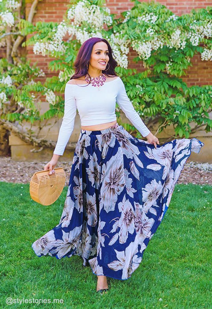 Marvelous Floral Maxi Skirt in Blue