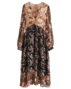 Scattered Floral Buttoned Chiffon Dress