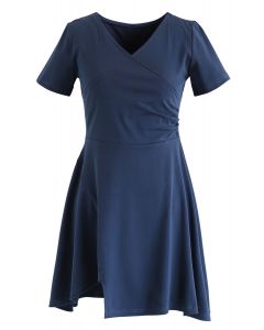 Wrapped Skater Dress in Dusty Blue