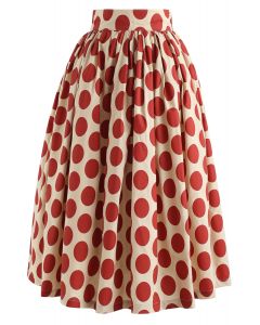 Falda Midi Vintage Lunares Rojos