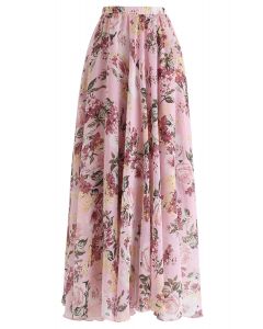 Bright-Colored Floral Maxi Skirt in Pink