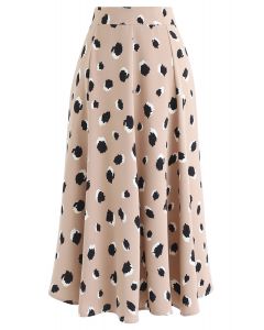 Falda midi bicolor con estampado de lunares irregulares en tostado