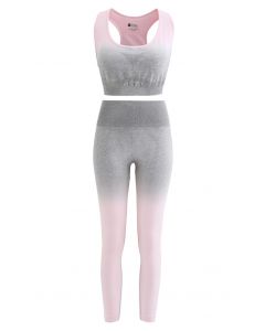 Conjunto de sujetador deportivo de impacto medio degradado y leggings tobilleros de tiro alto en rosa claro