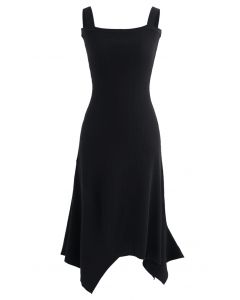 VESTIDO DE CAMISAS DE PUNTO ACANALADO CON BAJO ASIMÉTRICO EN NEGRO
