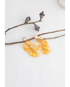 Pearl with Plastic Petal Drop Earrings in Orange