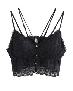 Strappy Full Lace Button Down Bustier Top in Black