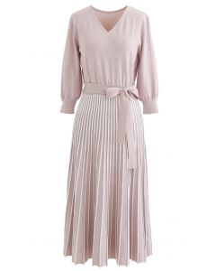 Vestido de punto con lazo y escote en V Radiant Lines en rosa