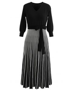 Vestido de punto con lazo y escote en V de Radiant Lines en negro