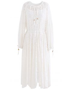 Self-Tied Tassel Floral Embroidered Organza Dress